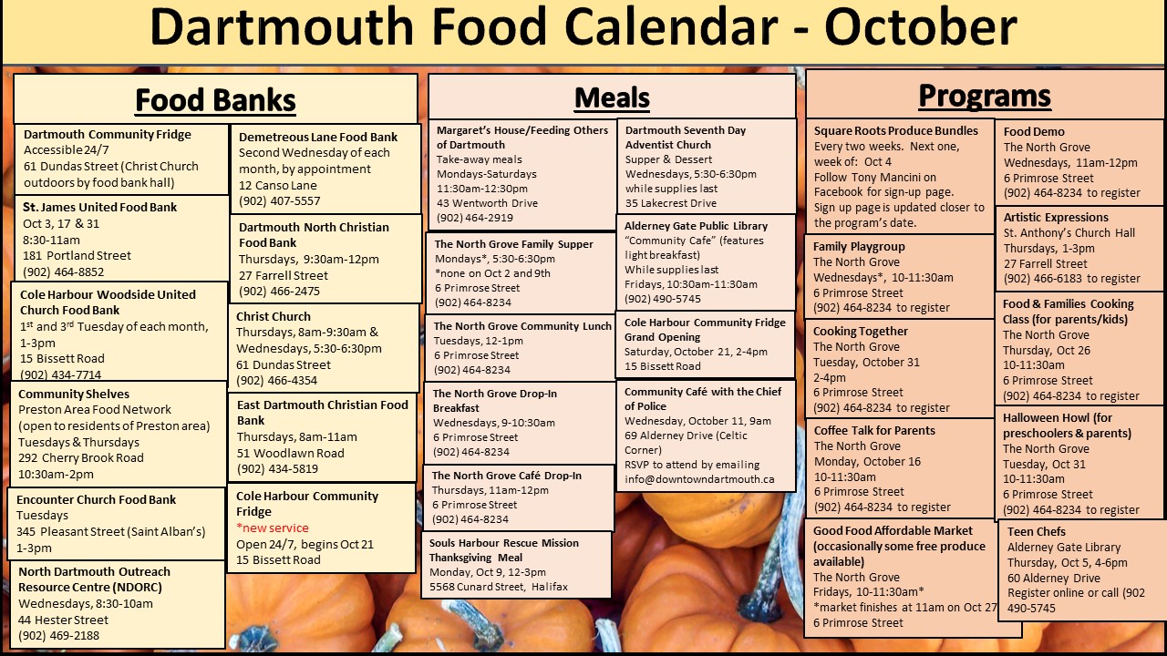 Food banks free meals and warm drinks in Dartmouth Cole